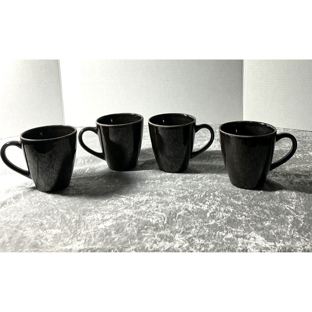 Elanze Stoneware Rustic Farmhouse Black Speckled Coffee Mugs Set Of 4